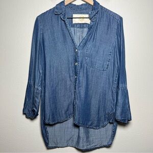 Bella‎ Dahl Women Top XS Chambray Denim Long Sleeve 100% Tencel Tunic Relaxed